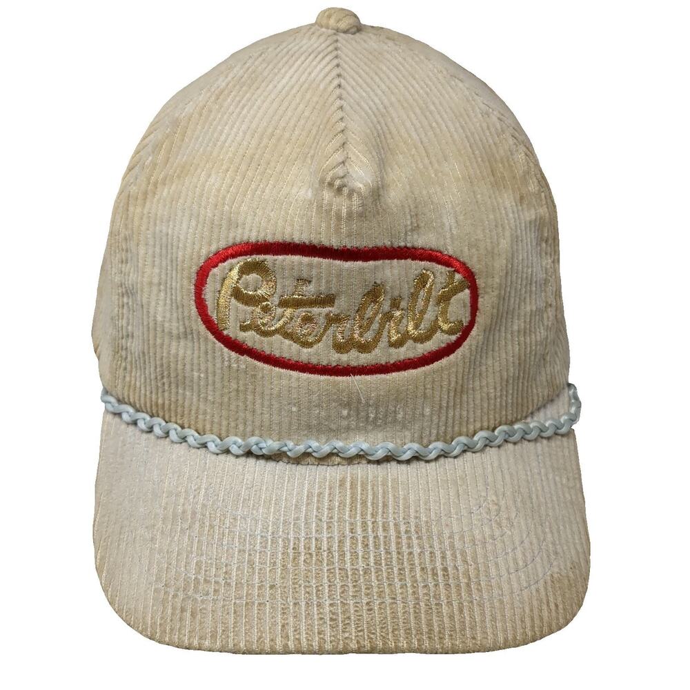 AmaPro 5 Panel Beige Hat One Size Peterbilt Corduroy Braided Rope Gray Slideback